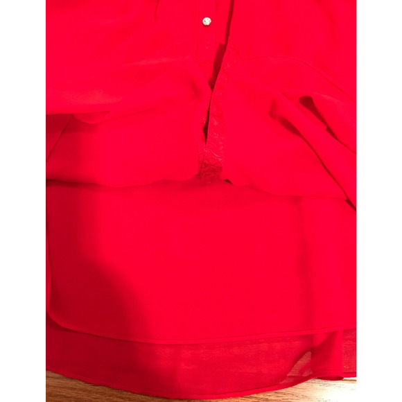 Anthropologie Moulinette Soeurs Colinne Red 3/4 Sleeve Bibbed Button Blouse - 2 - Picture 10 of 13